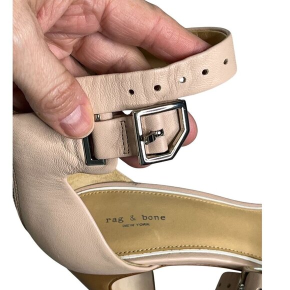 Rag & Bone Ellis Sandal Nude Leather Block Heel Ankle Strap Sandals SZ 39, US 9 - Picture 12 of 14